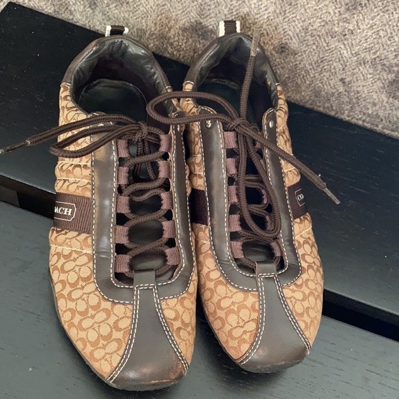 COACH Brown "Kelsie" Signature C Logo Sneakers Size 6.5 - Picture 3 of 13